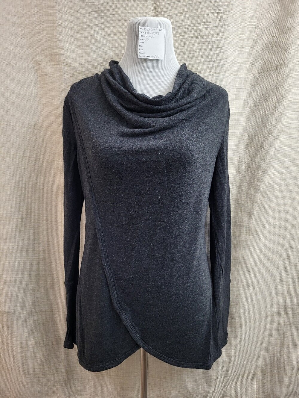 Lucy & Laurel Women's Gray Asymmetrical Faux Wrap Front Cowl Neck Tunic Size Med